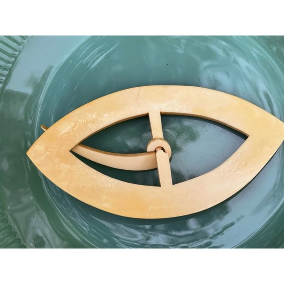 Antique Art Deco HUGE carved Celluloid Ladies Belt Buckle 5" - Picture 3 of 9